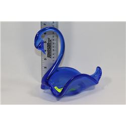BLUE ART GLASS SWAN DISH