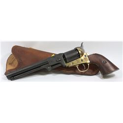 GUN HOLSTER W/ WOOD, BRASS & BLACK REPLICA PISTOL