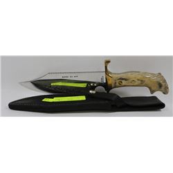 7.5" CLEM LECHELT BONE HANDLED KNIFE IN SHEATH