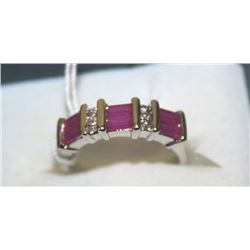 .925 SILVER NATURAL RUBY & CZ RING - SIZE 6.5