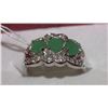 Image 1 : .925 SILVER NATURAL EMERALD & CZ RING - SIZE 7.5