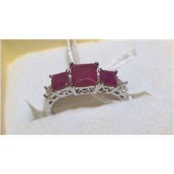 .925 SILVER NATURAL RUBY & CZ RING - SIZE 6.5