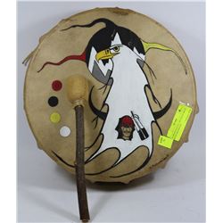 RAWHIDE NATIVE ART HAND DRUM WITH DRUMSTICK