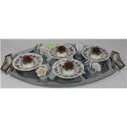 KROMEX TRAY WITH FLORAL SALT & PEPPER SHAKERS