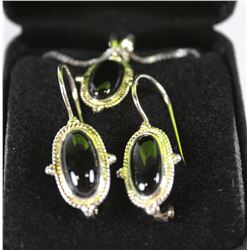 STERLING SILVER ONYX PENDANT NECKLACE & EARRINGS
