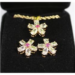 RUBY PENDANT NECKLACE & EARRINGS SET