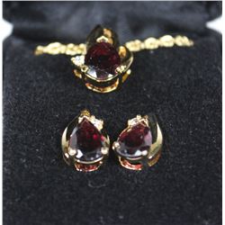 GARNET PENDANT NECKLACE & EARRINGS SET