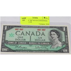 GEM UNC 1967 NO S/N CENTENNIAL ONE DOLLAR