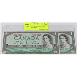 UNC 1954 CONSECUTIVE S/N ONE DOLLAR NOTES X2