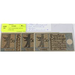 GERMAN 1921 50 PFENNIG NOTES CONSECUTIVE S/N
