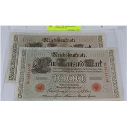 1910 GERMAN 1000 MARK NOTES CONSECUTIVE S/N X2