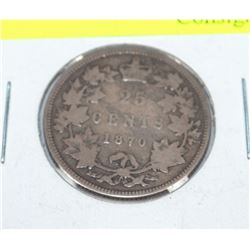 QUEEN VICTORIA 1870 QUARTER - FIRST CANADIAN 25C