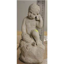 LITTLE BOY LISTENING TO SEASHELL GARDEN ORNAMENT