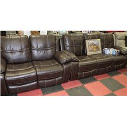 ROCKFORD BROWN LEATHETTE RECLINING SOFA & LOVESEAT