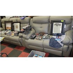 GREY LEATHER RECLINING SOFA WITH LOVESEAT