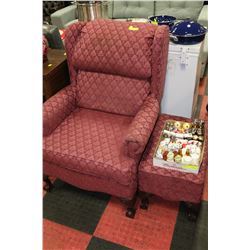 DUSTY ROSE ARMCHAIR WITH OTTOMAN