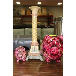 PAIR OF PINK FLORAL PIGGY BANKS - 1 SMALL 1 LARGE