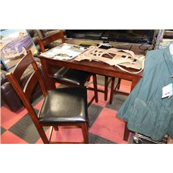 WOOD TONE BAR TABLE W 4 STOOLS