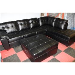 LARGE BLACK LEATHER SECTIONAL W/ OTTOMAN