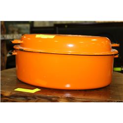VINTAGE CAST ENAMEL ORANGE ROASTER