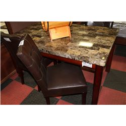 FAUX MARBLE TABLE W/ 4 BROWN LEATHERETTE SIDECHAIR