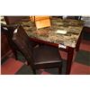 Image 1 : FAUX MARBLE TABLE W/ 4 BROWN LEATHERETTE SIDECHAIR