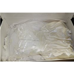 BOX W/ NEW SILK & LACE WEDDING DRESS -