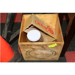 VINTAGE WOODEN CRATE WITH CONTENTS