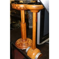 2 WOODEN ASHTRAY STANDS W/ ASHTRAYS
