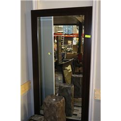 LARGE WOOD FRAMED & BEVELLED MIRROR 75"H X 33"W