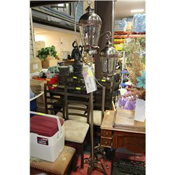 2 LANTERNS ON STANDS (1 with cracked glass)