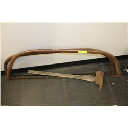 PAIR OF VINTAGE SWEDE SAWS SOLD WITH VINTAGE AXE