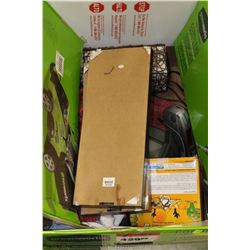 BOX OF HOUSEHOLD MISC-HEATER/HEAT LAMP/ACCESSORIES