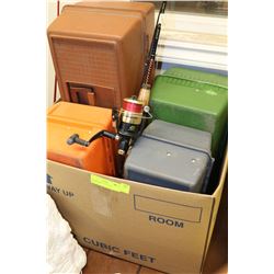 BOX OF ASSORTED FISHING EQUIPMENT