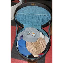 VINTAGE HAT BOX FILLED WITH ASSORTED HATS - SOME