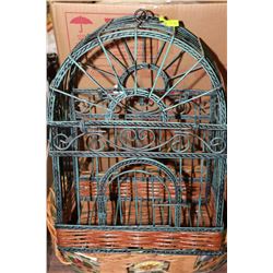 GREEN METAL BIRDCAGE WITH PLANTER