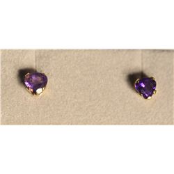14K Gold Amethyst Heart-shaped Earrings