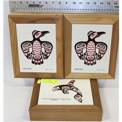 3 CEDAR & CERAMIC WOOD ABORIGINAL ART CHESTS