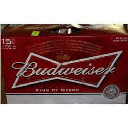 CASE OF 15 CANS BUDWEISER BEER 5% ALC/VOL