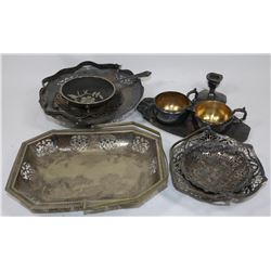 SMALL BOX OF SILVER TRAYS, PLATES AND OBJECTS