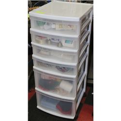 6-DRAWER PLASTIC STORAGE ON WHEELS FULL