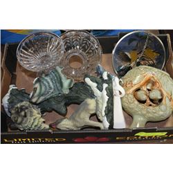 TRAY OF PORCELAIN AND GLASS ORNAMENTS