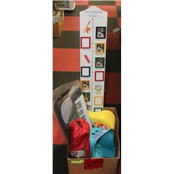 BOX OF INTERACTIVE TOYS, STOOL, KID'S
