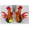 Image 1 : PAIR OF ART GLASS ROOSTERS