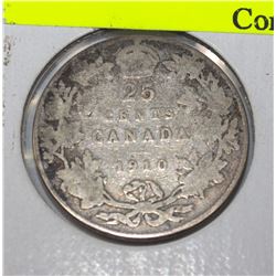CANADA 1910 SILVER 25 CENT COIN