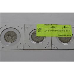 CANADIAN 25 CENT COINS 1942-43-46 X3
