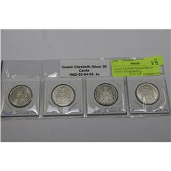 1962,63,64,65 CANADA SILVER 50 CENT COINS X 4