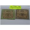 Image 1 : 1943 WWII ITALY 5 & 10 LIRE ALLIED MILITARY