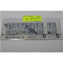 GEM UNC 1986 "KINGFISHER" FIVE DOLLAR NOTES X2