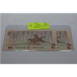 GEM UNC 1986"ROBIN" TWO DOLLAR NOTES CONSEC S/N X2